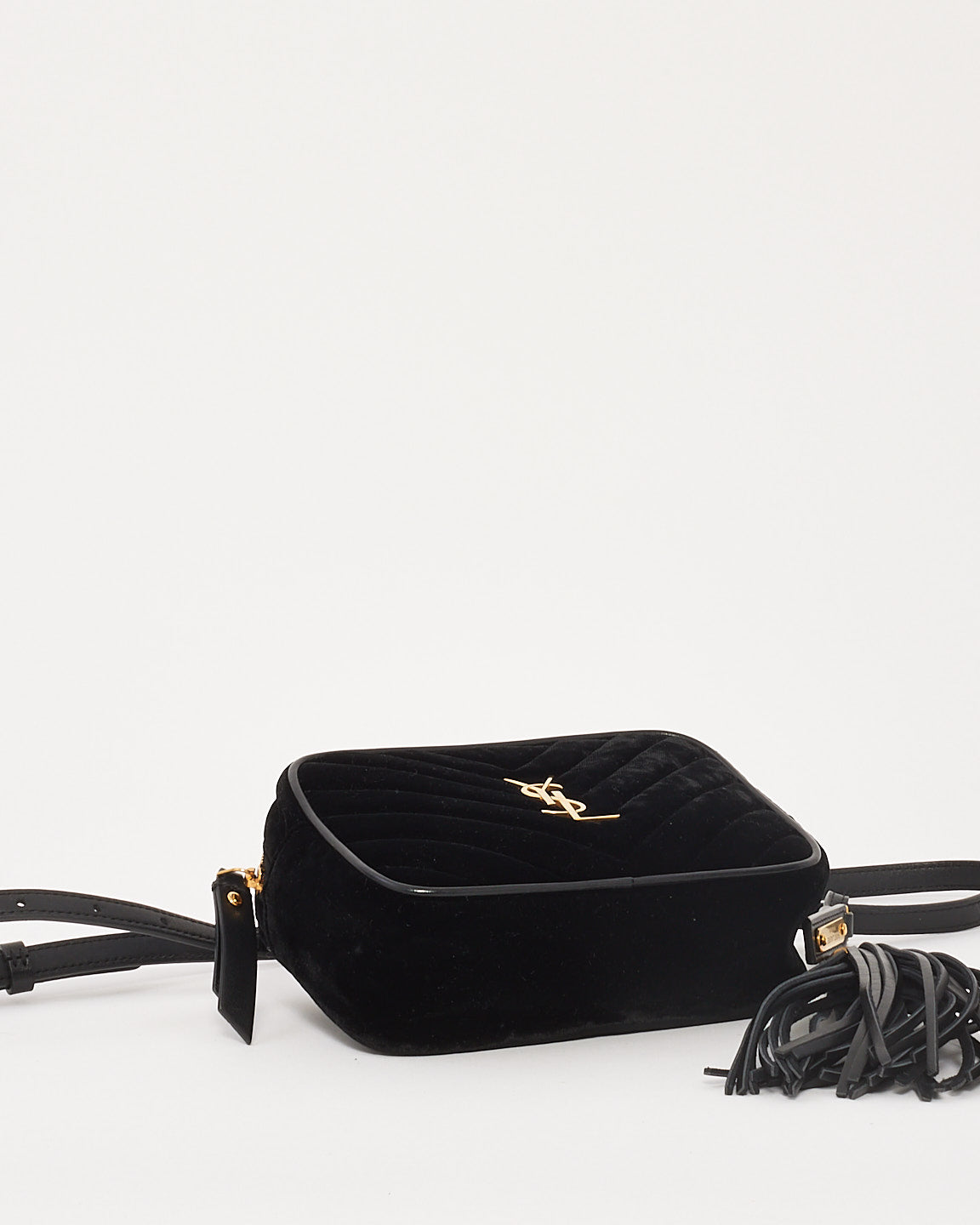 Saint Laurent Black Velvet Monogram Chevron Belt Bag