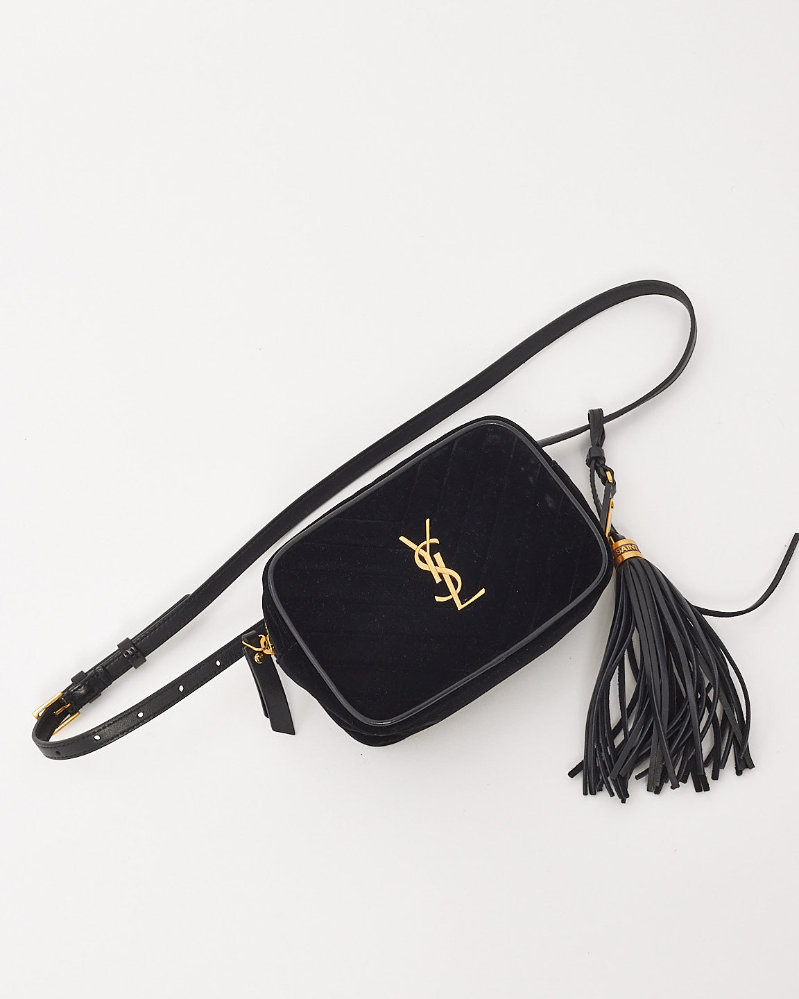 Saint Laurent Black Velvet Monogram Chevron Belt Bag