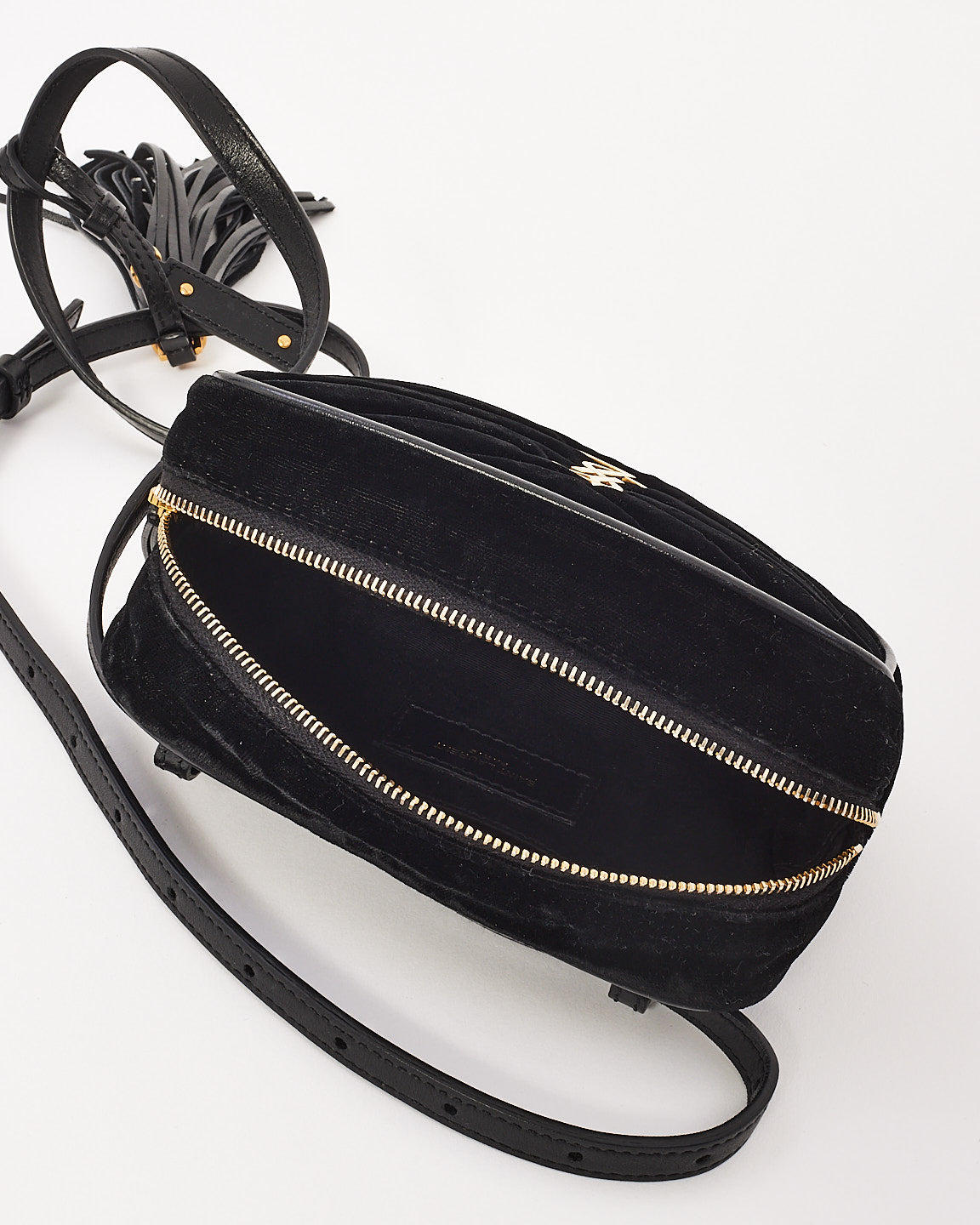 Saint Laurent Black Velvet Monogram Chevron Belt Bag