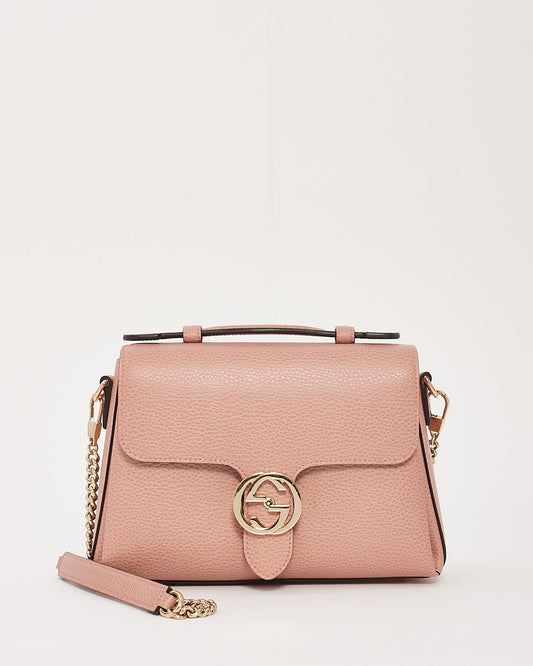 Gucci Pink Pebbled Leather Interlocking Dollar GG Convertible Chain Shoulder Bag