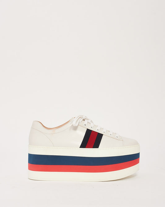 Gucci White Leather Peggy Platform Sneakers - 38