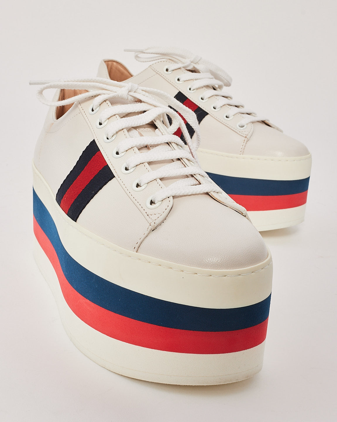 Gucci White Leather Peggy Platform Sneakers - 38