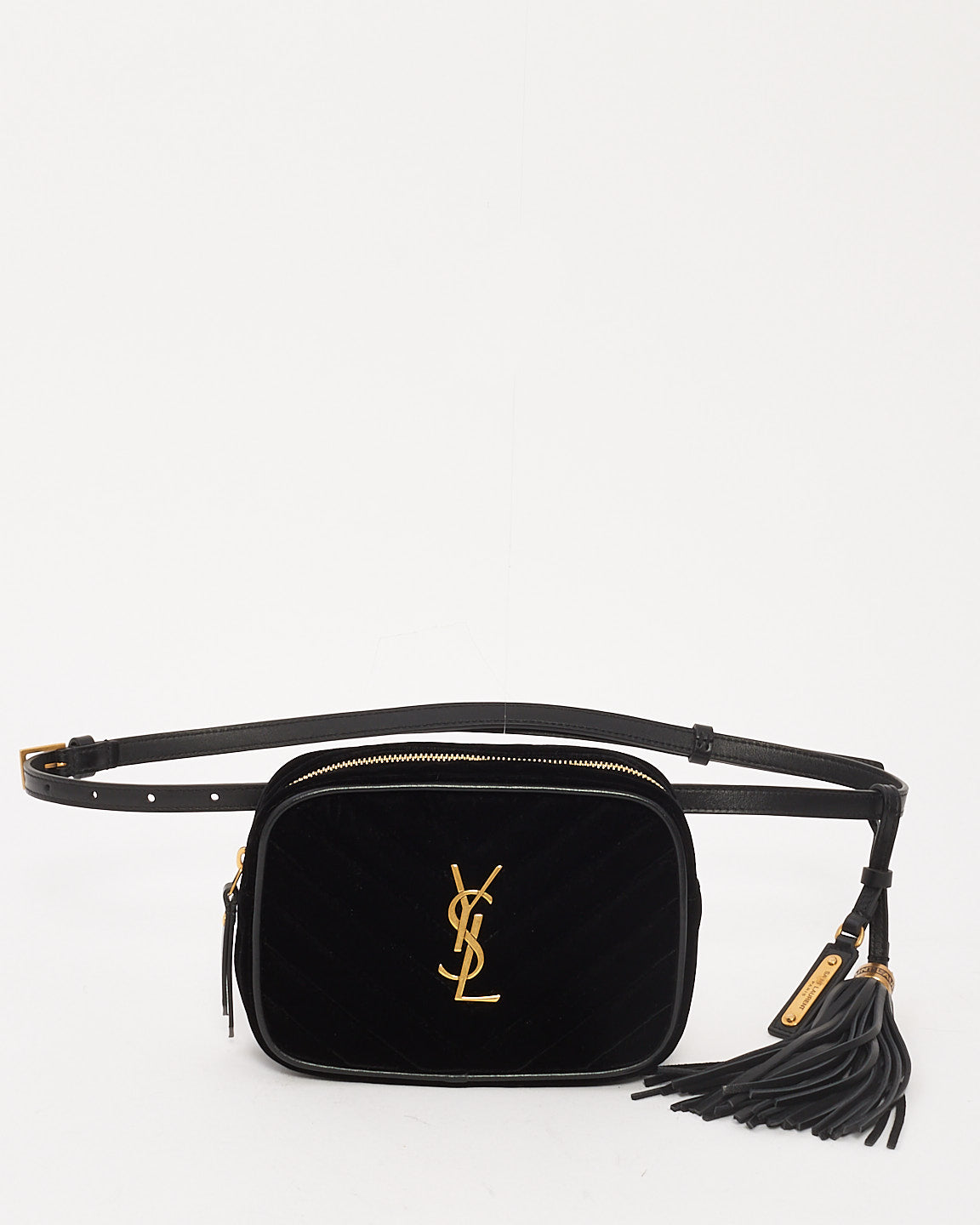 Sac ceinture Saint Laurent en velours noir à monogramme et chevrons