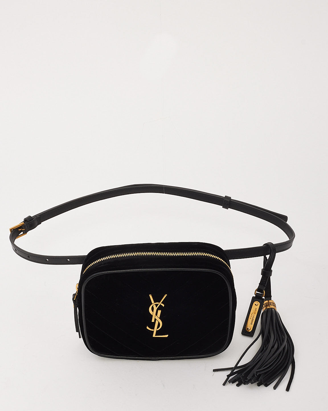 Sac ceinture Saint Laurent en velours noir à monogramme et chevrons