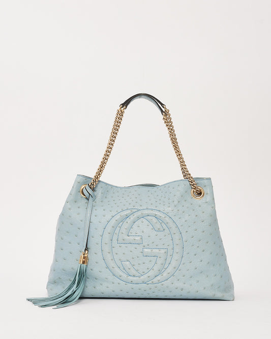 Gucci Blue Ostrich Leather Soho Chain Shoulder Bag