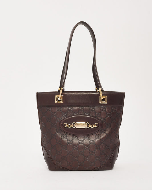 Gucci Brown Signature G Embossed Leather Small Punch Tote