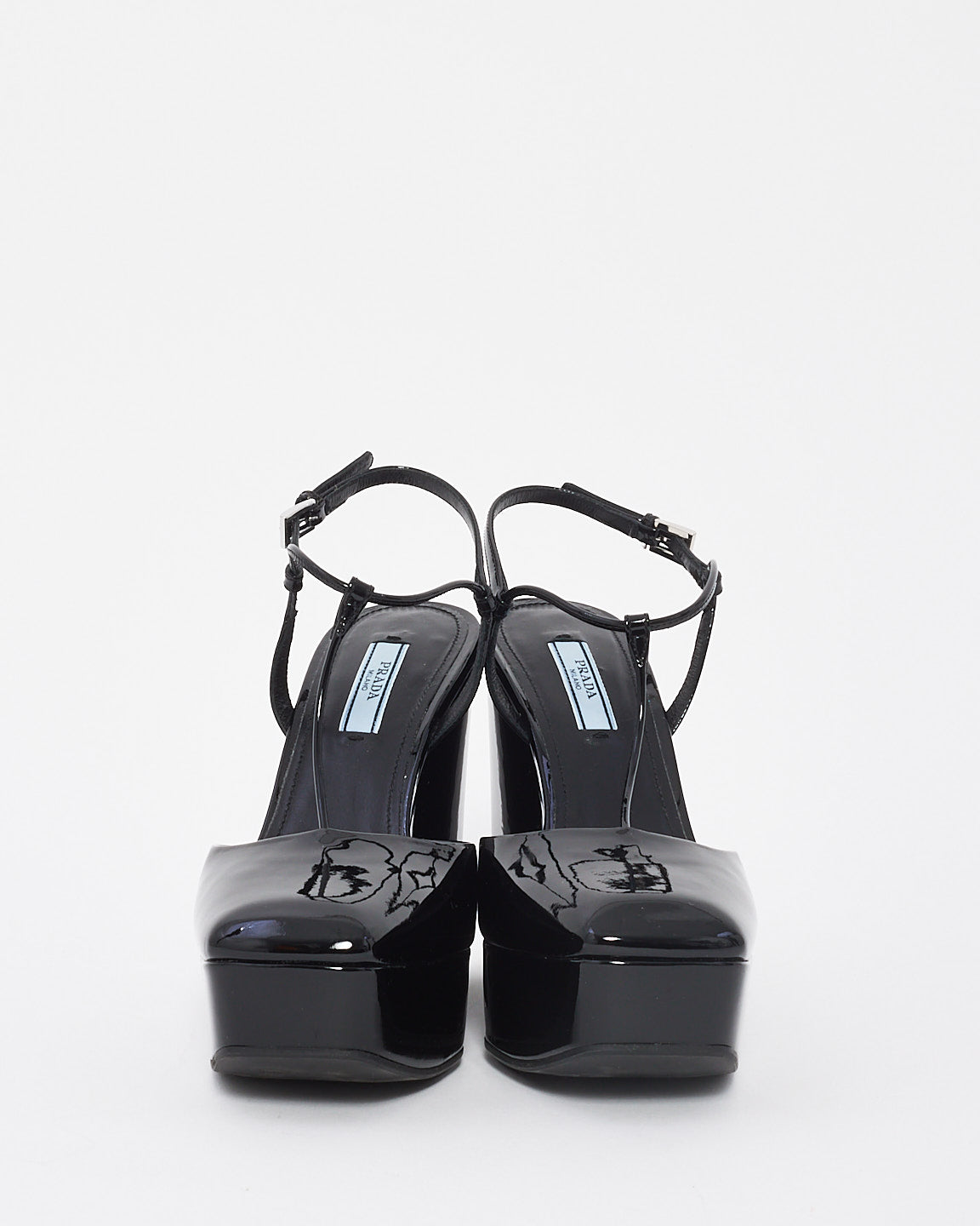 Prada Black Patent Leather Strap Wedge Sandal - 37