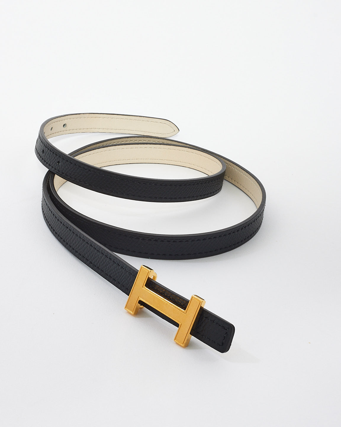 Hermes Nata/Noir Leather Strap Focus Belt Buckle & Reversible 13MM  Belt - 85