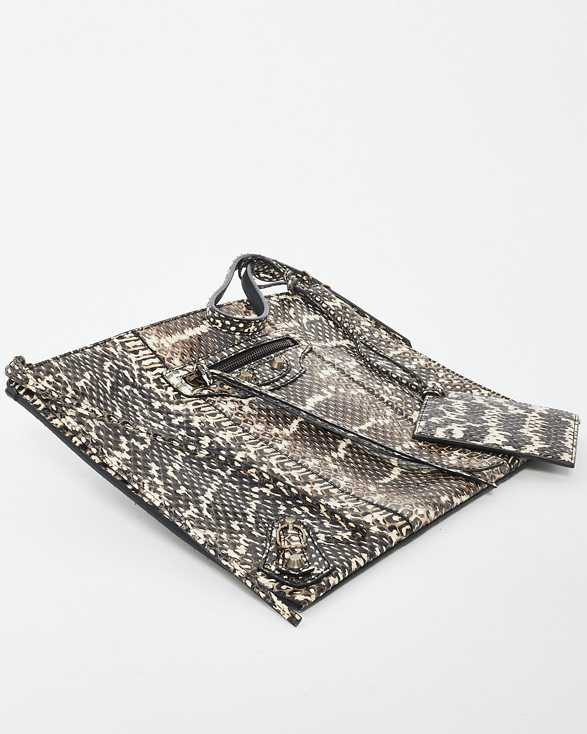 Balenciaga Black/Grey/White Python Leather City Zip Pouch