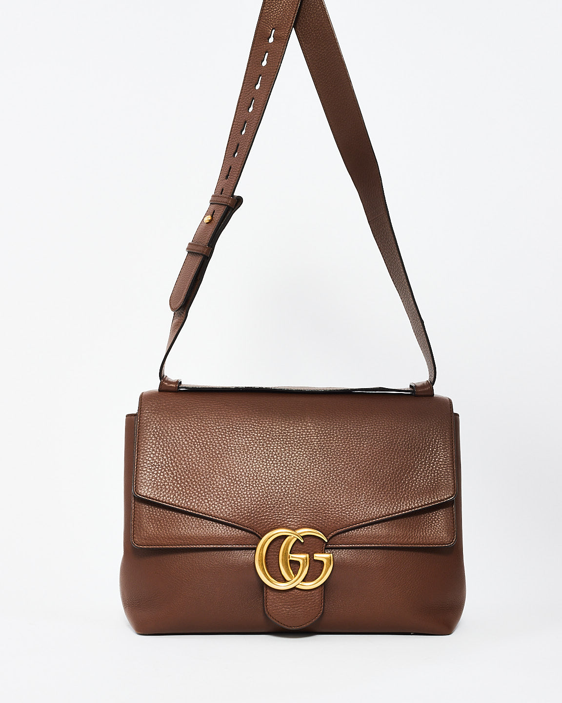 Gucci Brown Leather GG Marmont Messenger Shoulder Bag