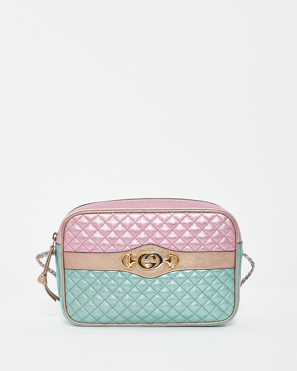 Gucci Pink/Green Metallic Quilted Leather Trapuntata Medium Camera Bag