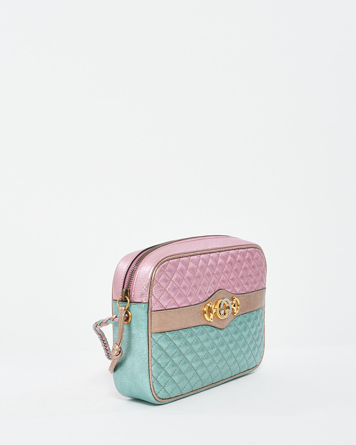 Gucci Pink/Green Metallic Quilted Leather Trapuntata Medium Camera Bag