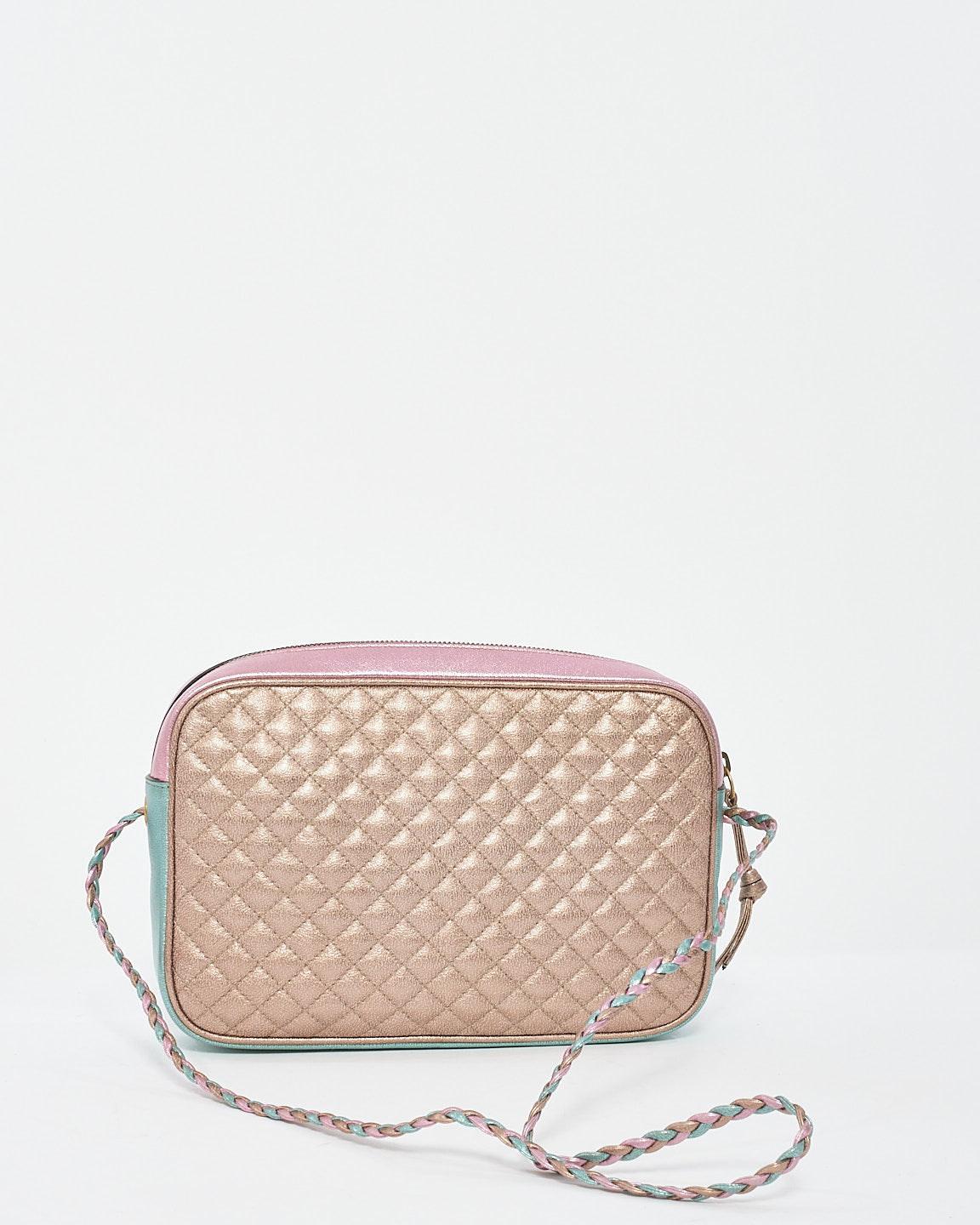 Gucci Pink/Green Metallic Quilted Leather Trapuntata Medium Camera Bag