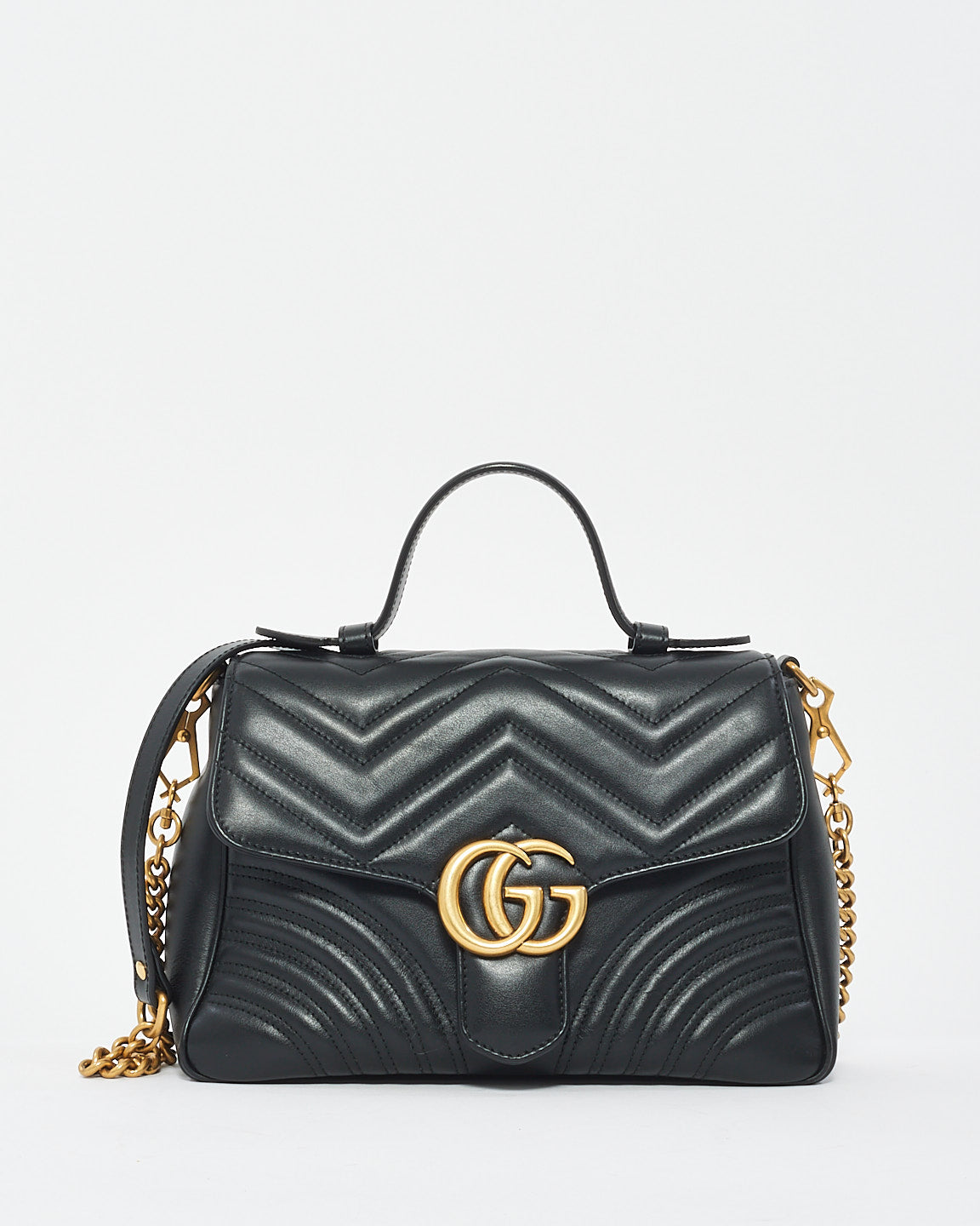 Gucci Black Matelssé Leather GG Marmont Small Top Handle Bag