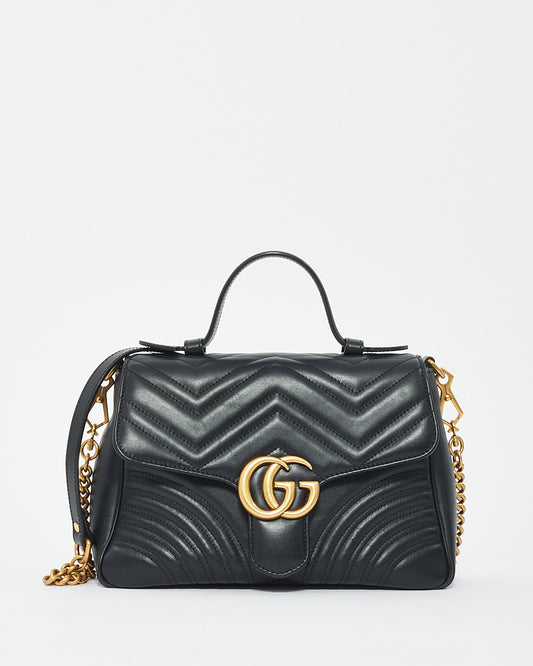 Gucci Black Matelssé Leather GG Marmont Small Top Handle Bag