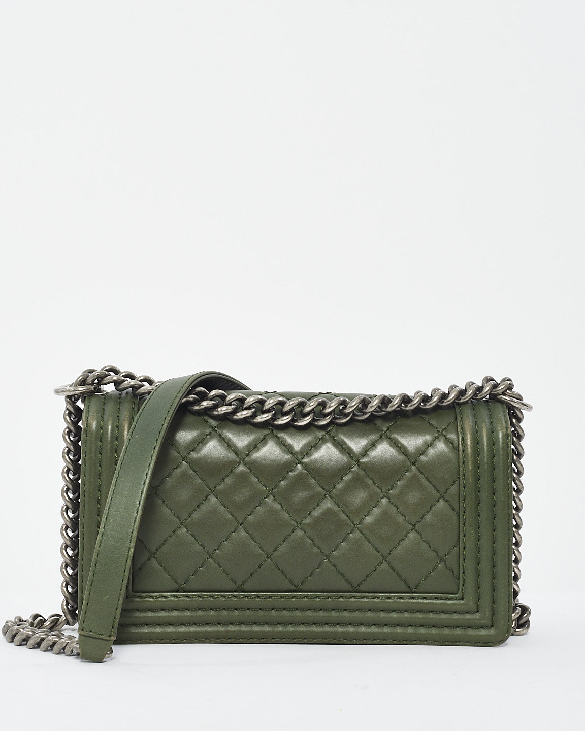 Chanel Dark Green Quillted Leather Old Medium Boy Bag