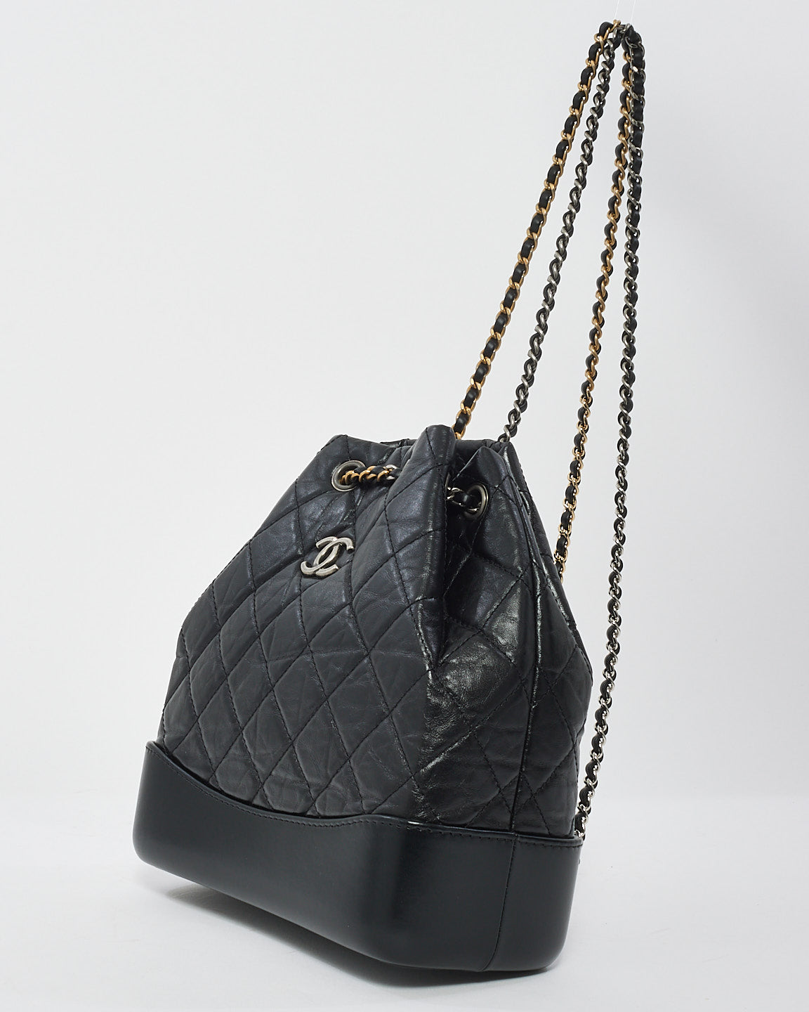 Chanel Black Aged Calfkskin Leather Small Gabrielle Backpack