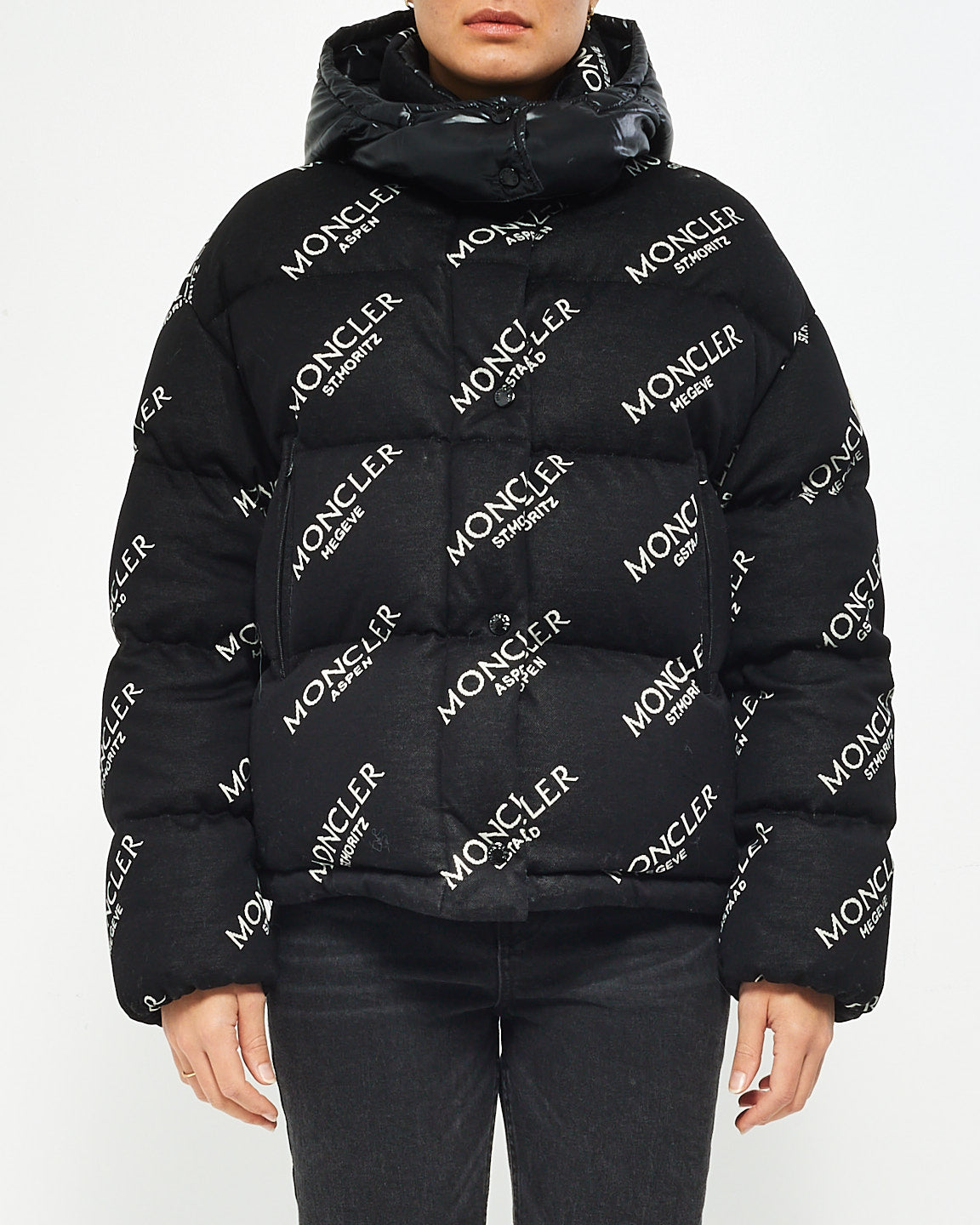 Moncler Black Allover Logo Down Puffer Jacket - 2