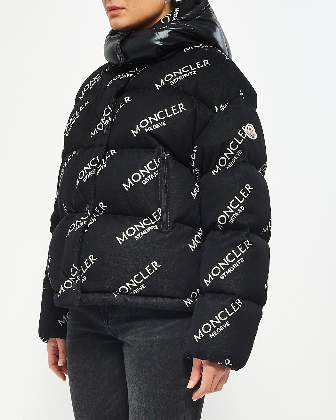 Moncler Black Allover Logo Down Puffer Jacket - 2