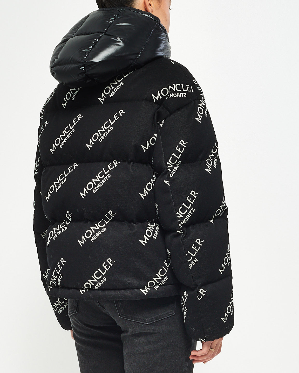 Moncler Black Allover Logo Down Puffer Jacket - 2