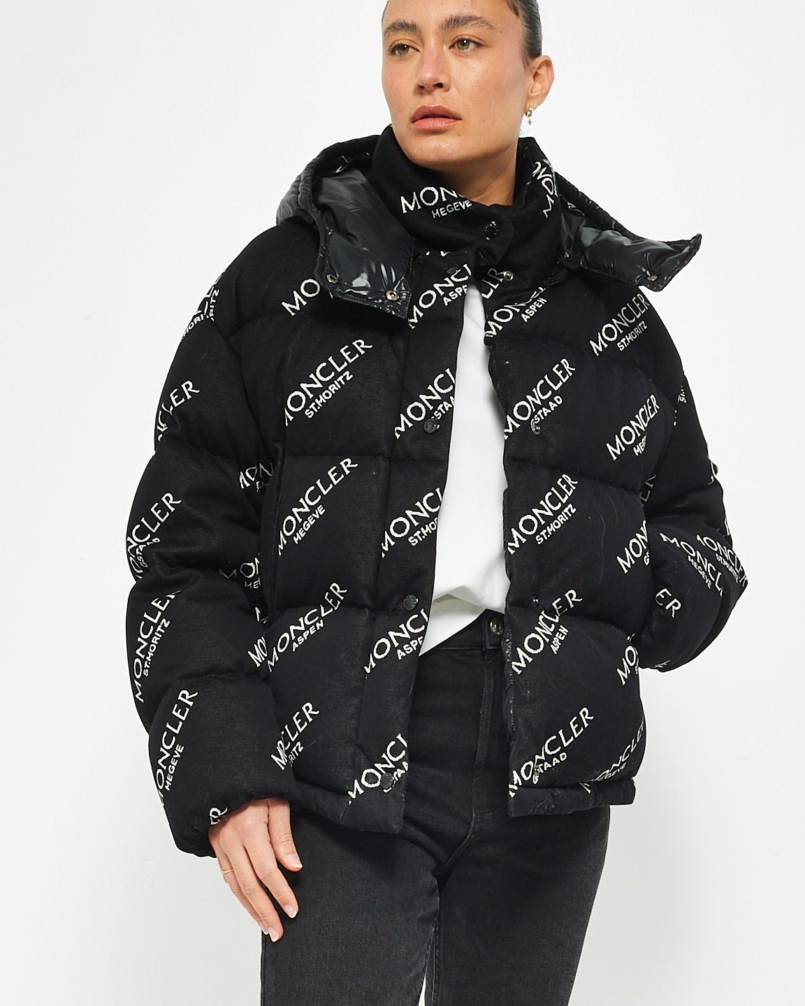 Moncler Black Allover Logo Down Puffer Jacket - 2