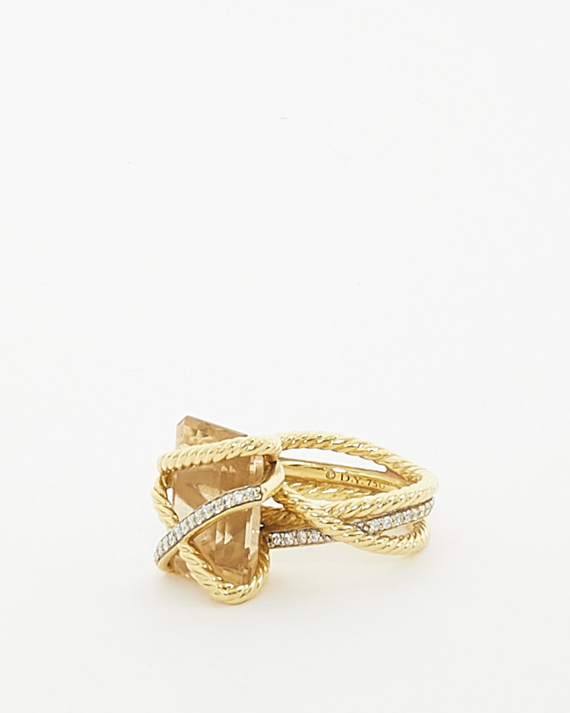 David Yurman Champagne Citrin & Diamond 18k Gold Cable Wrap Ring - 5.5