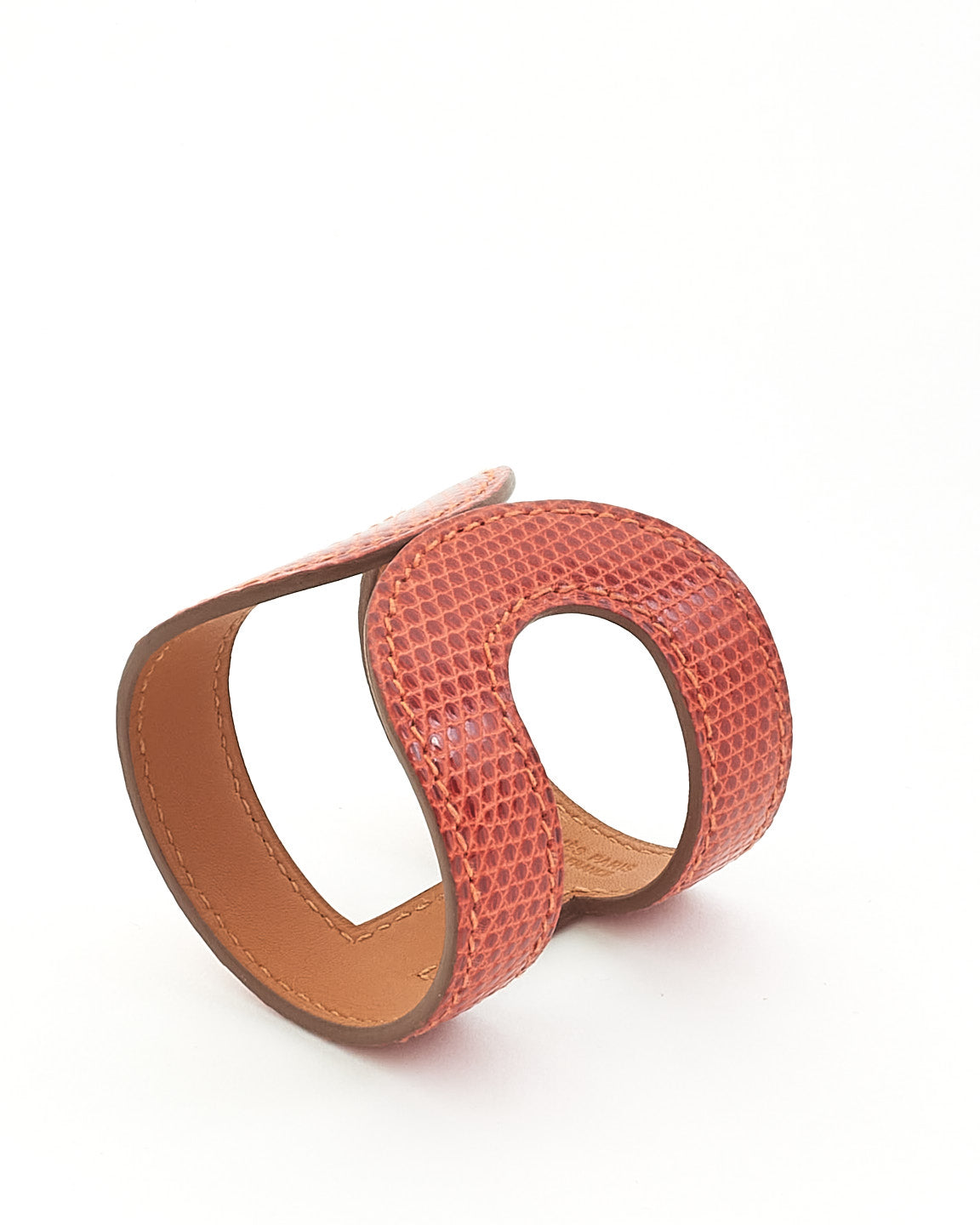 Hermès Orange Lizard Ano Cuff Bracelet - S