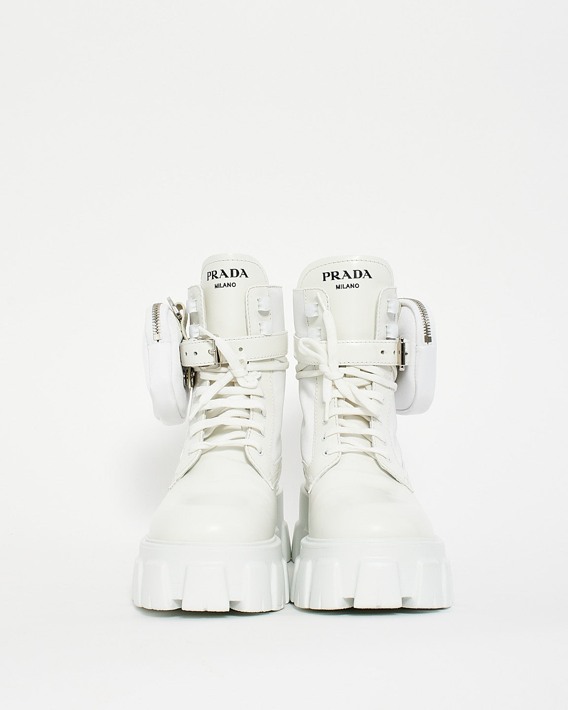 Prada White Nylon & Leather Re-Nylon Monolith Pouch Boots - 38