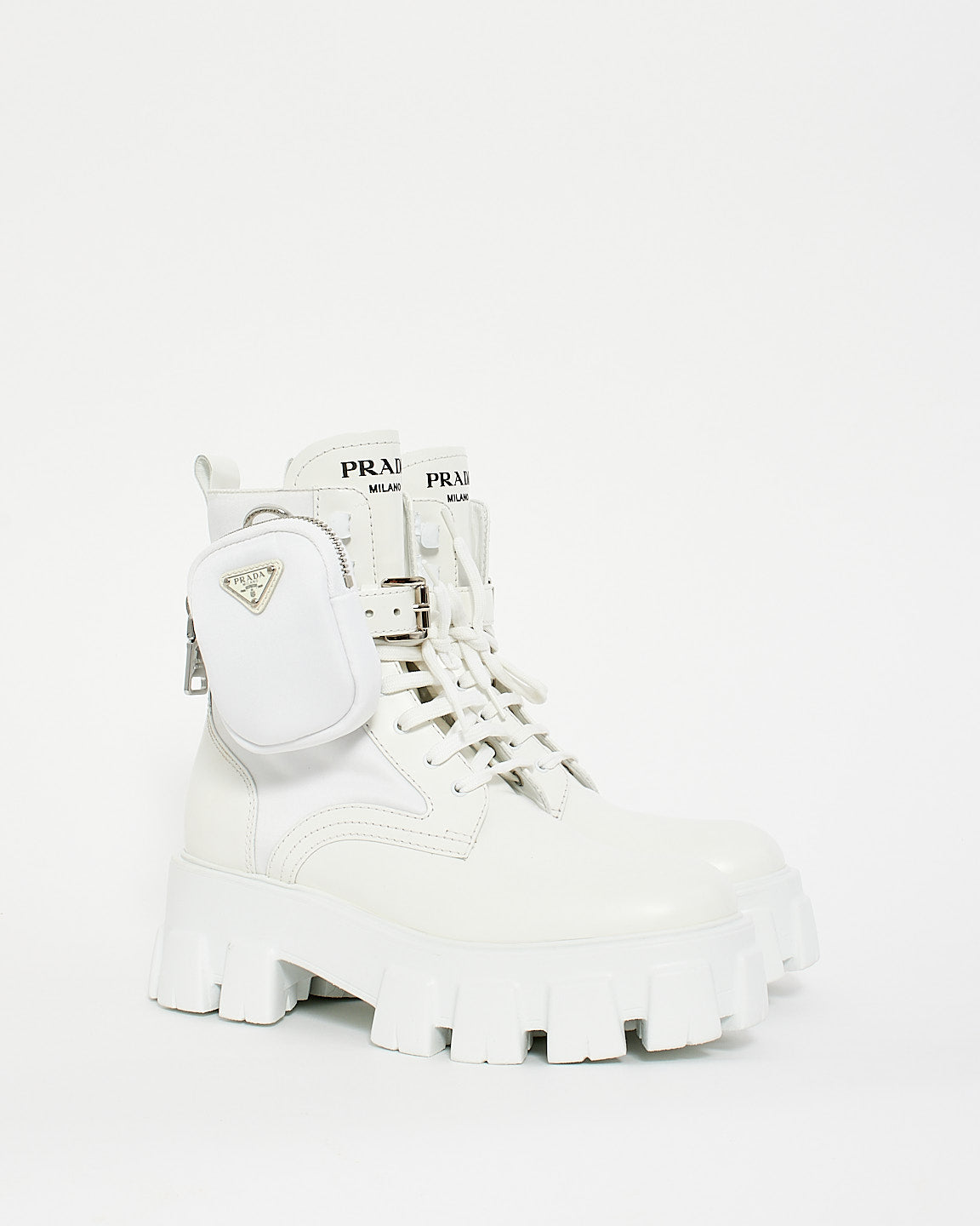 Prada White Nylon & Leather Re-Nylon Monolith Pouch Boots - 38