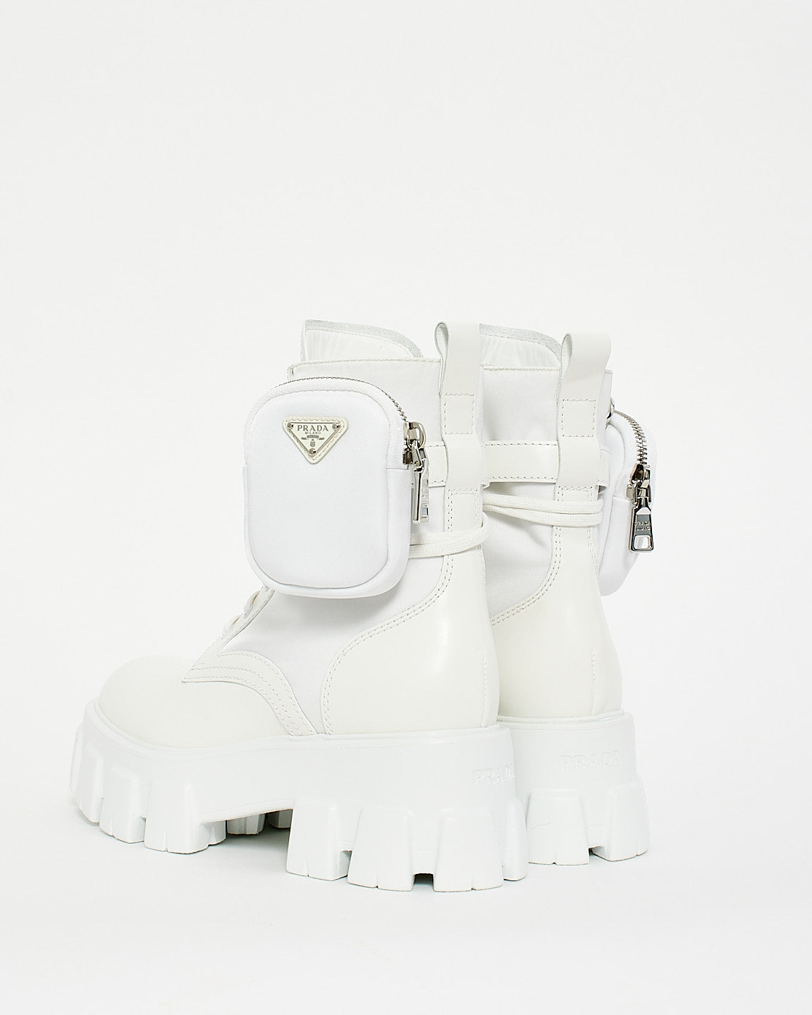 Prada White Nylon & Leather Re-Nylon Monolith Pouch Boots - 38