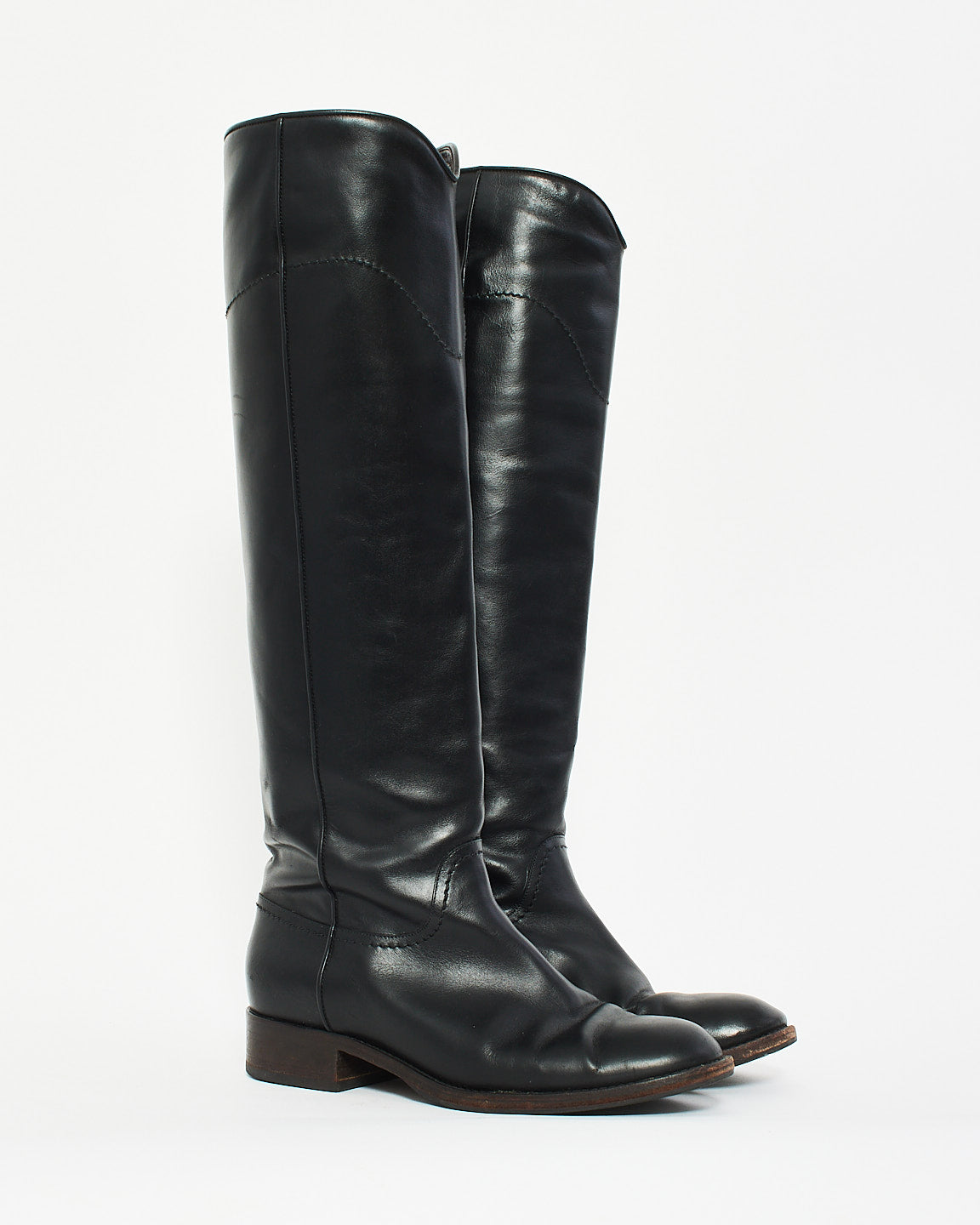 Chanel Black Leather CC Logo Riding Boots - 39