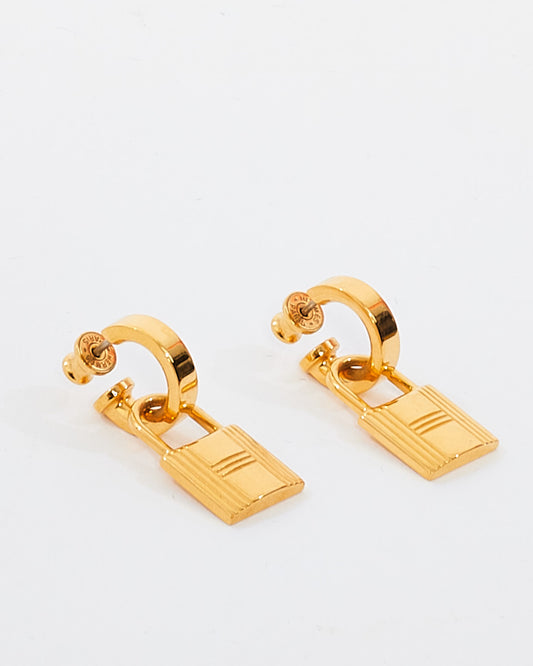 Hermès Gold & White Leather O'Kelly Earrings