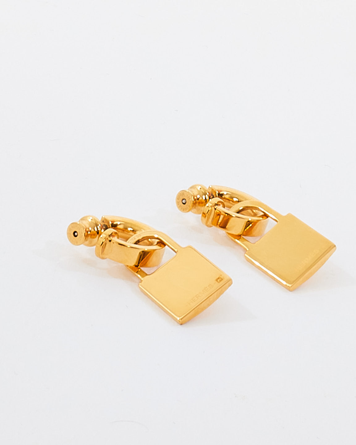 Hermès Gold & White Leather O'Kelly Earrings