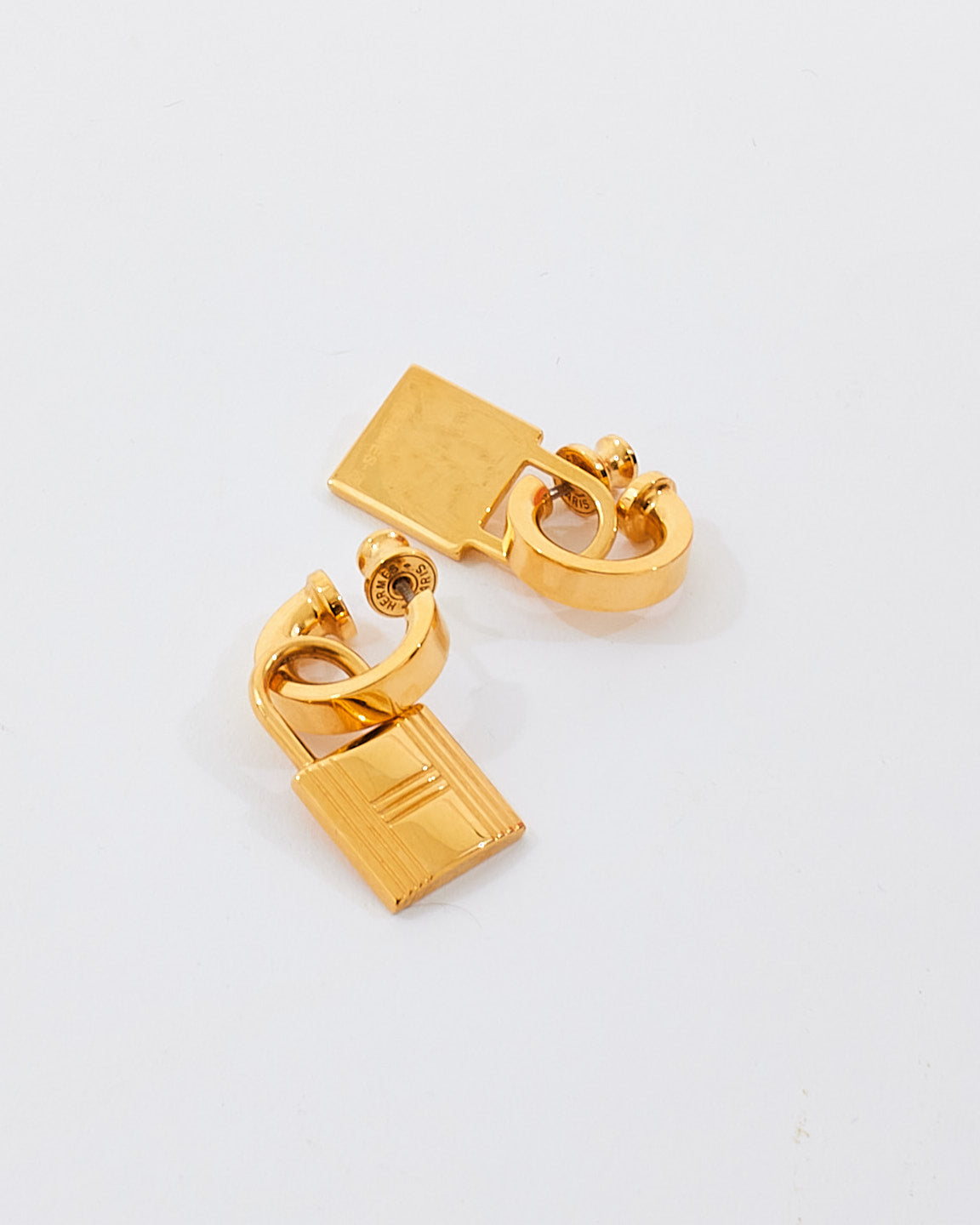 Hermès Gold & White Leather O'Kelly Earrings