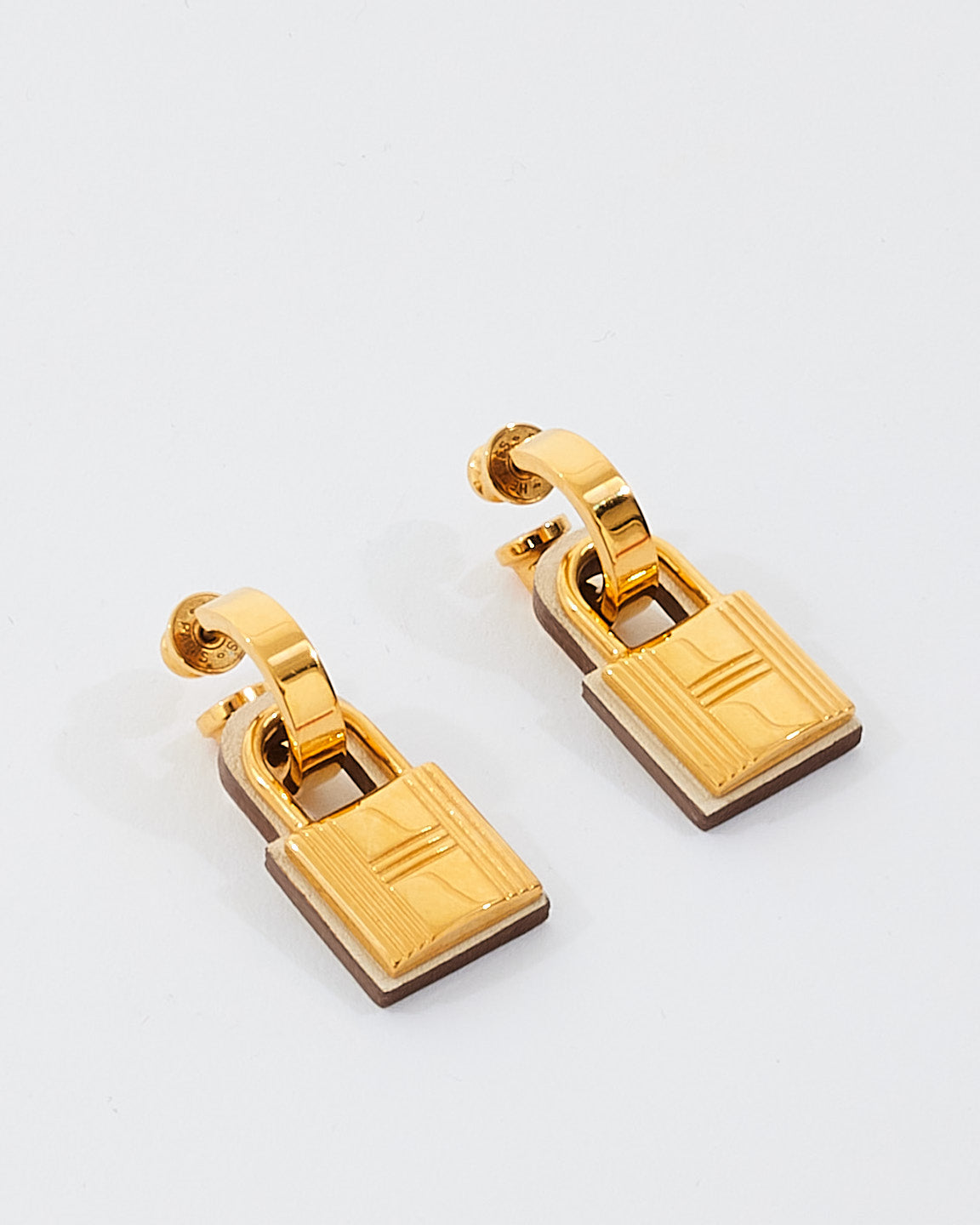 Hermès Gold & White Leather O'Kelly Earrings