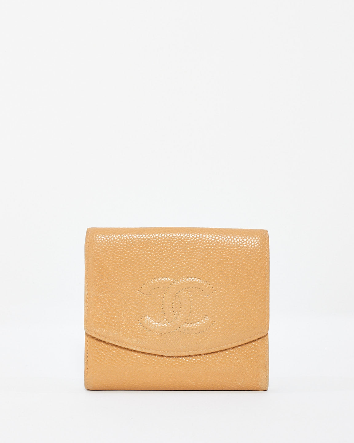 Chanel Beige Caviar Leather Timeless CC French Wallet