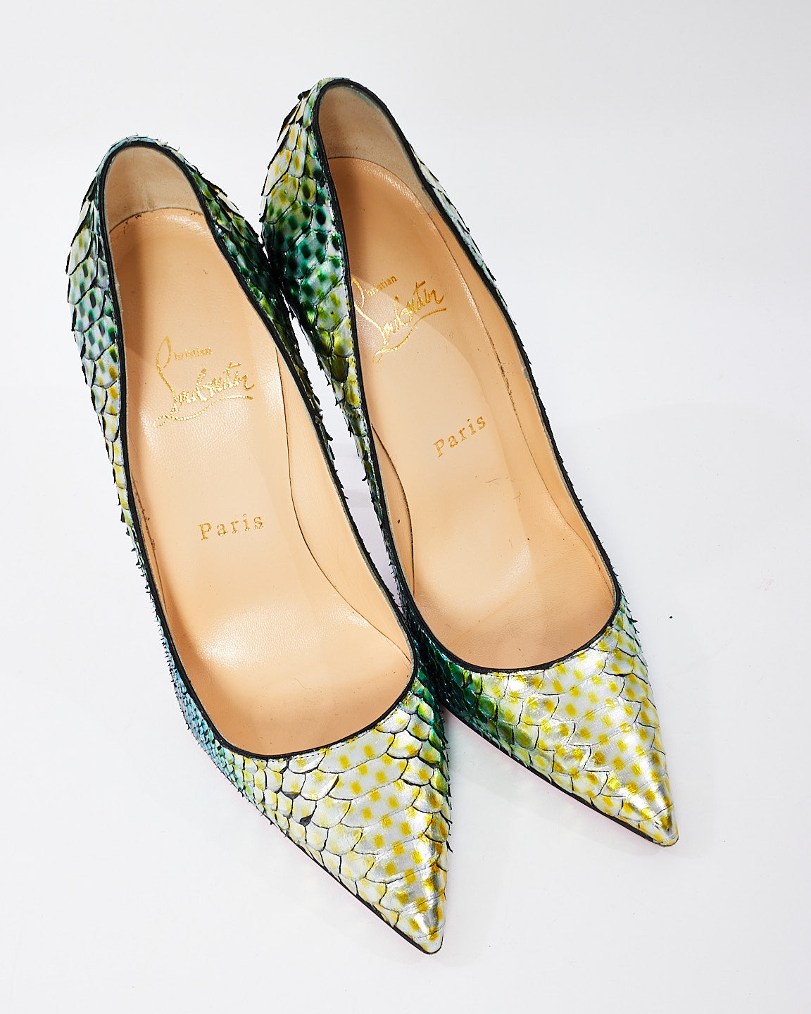 Christian Louboutin Multi Iridescent Snakeskin Pointed Toe Pumps - 37