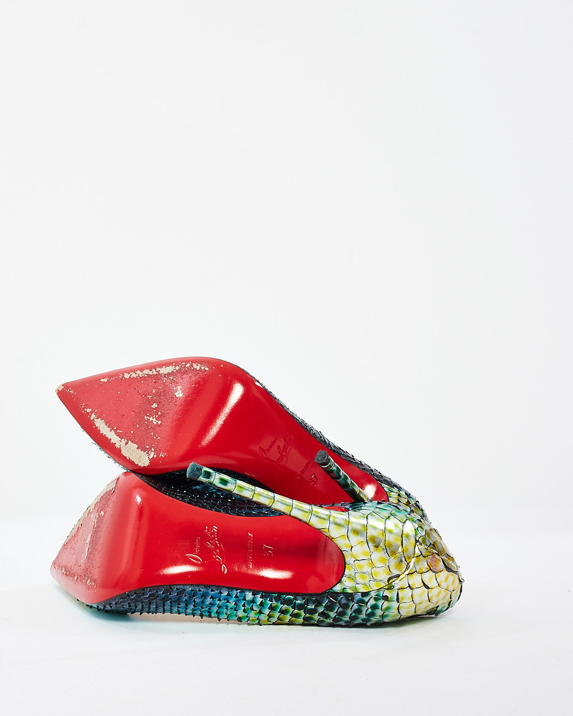 Christian Louboutin Multi Iridescent Snakeskin Pointed Toe Pumps - 37