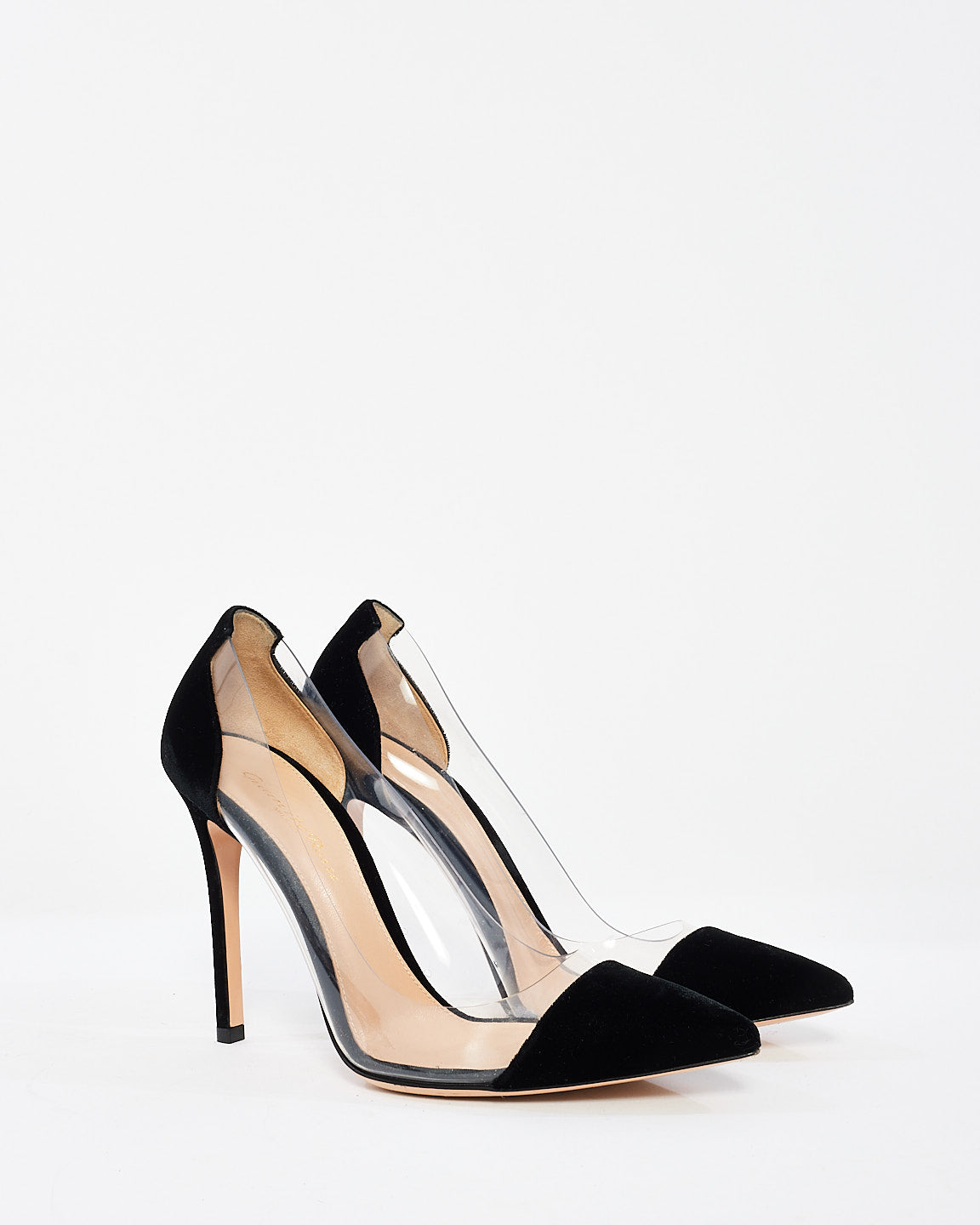 Gianvito Rossi Black Velvet & PVC Pointed Toe Pumps - 37