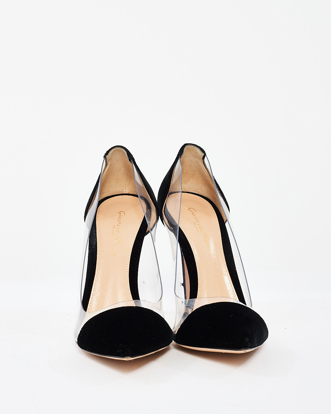 Gianvito Rossi Black Velvet & PVC Pointed Toe Pumps - 37