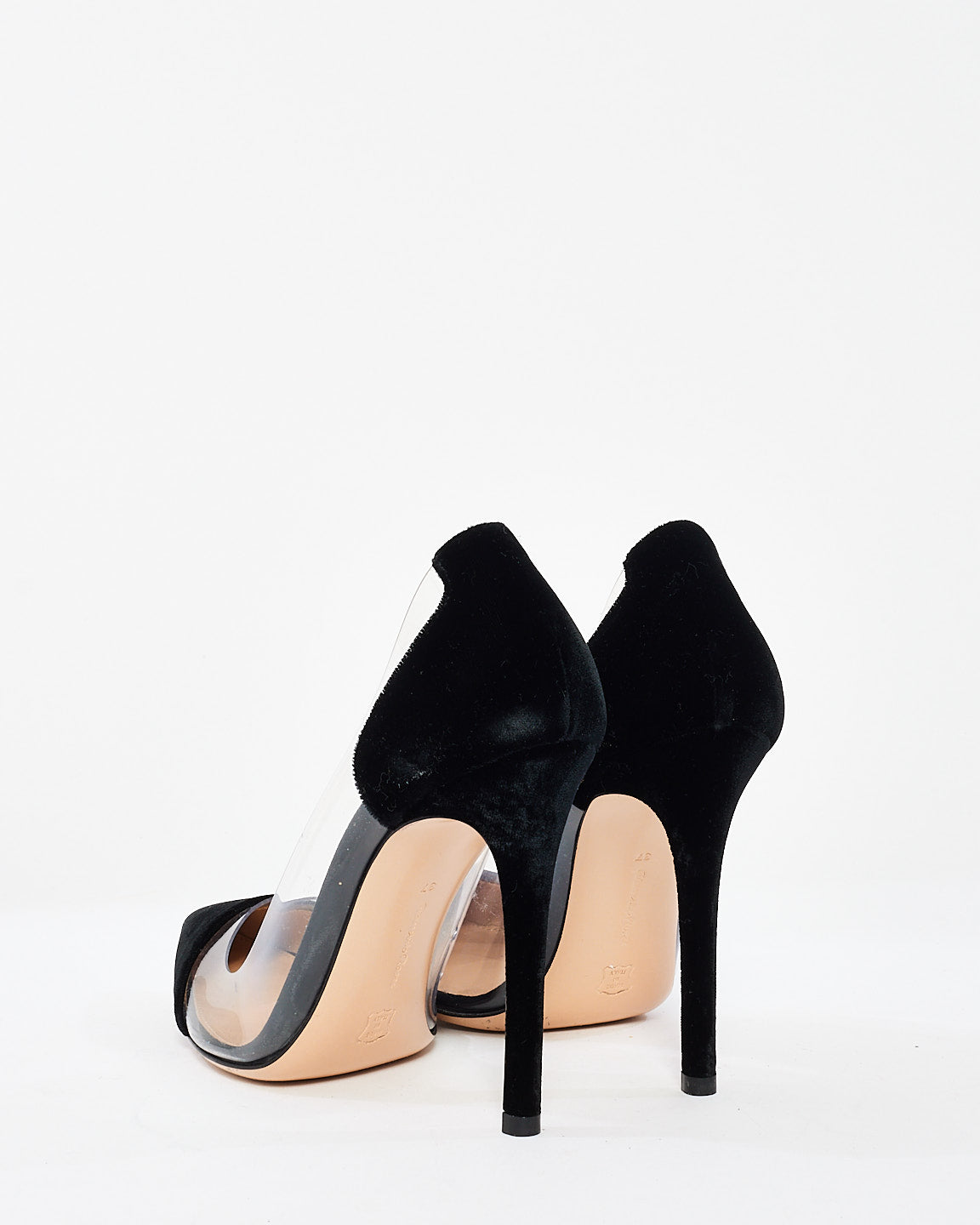 Gianvito Rossi Black Velvet & PVC Pointed Toe Pumps - 37