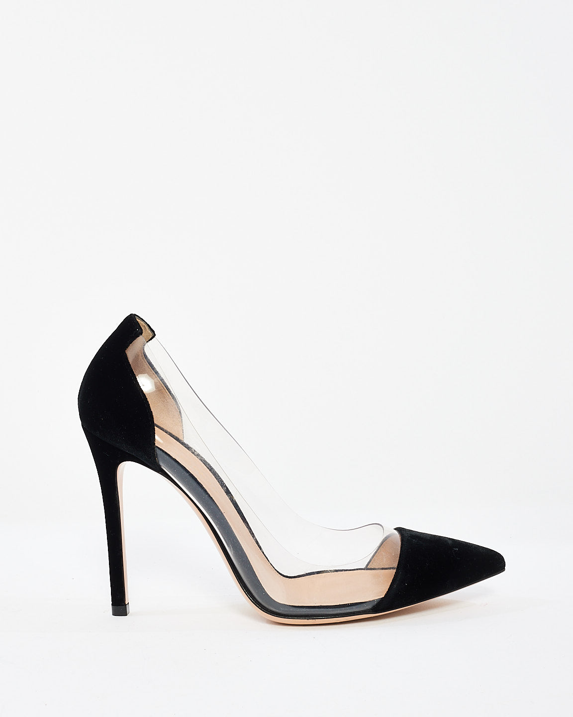 Gianvito Rossi Black Velvet & PVC Pointed Toe Pumps - 37