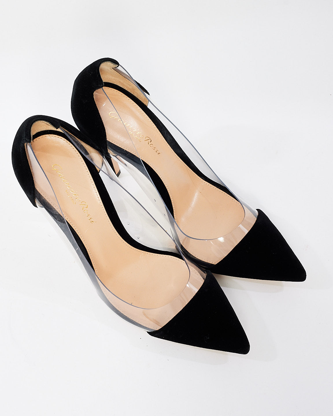 Gianvito Rossi Black Velvet & PVC Pointed Toe Pumps - 37