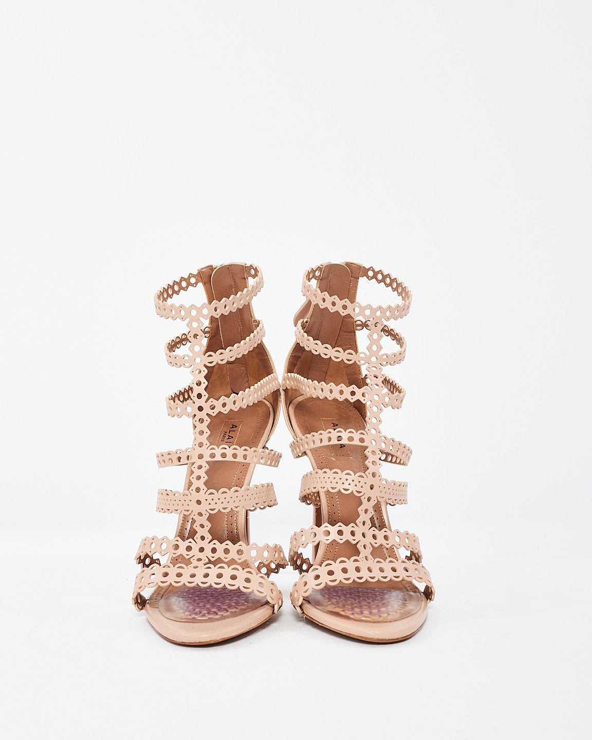 Alaïa Beige Laser Cut Leather Editions 115mm Sandals - 37