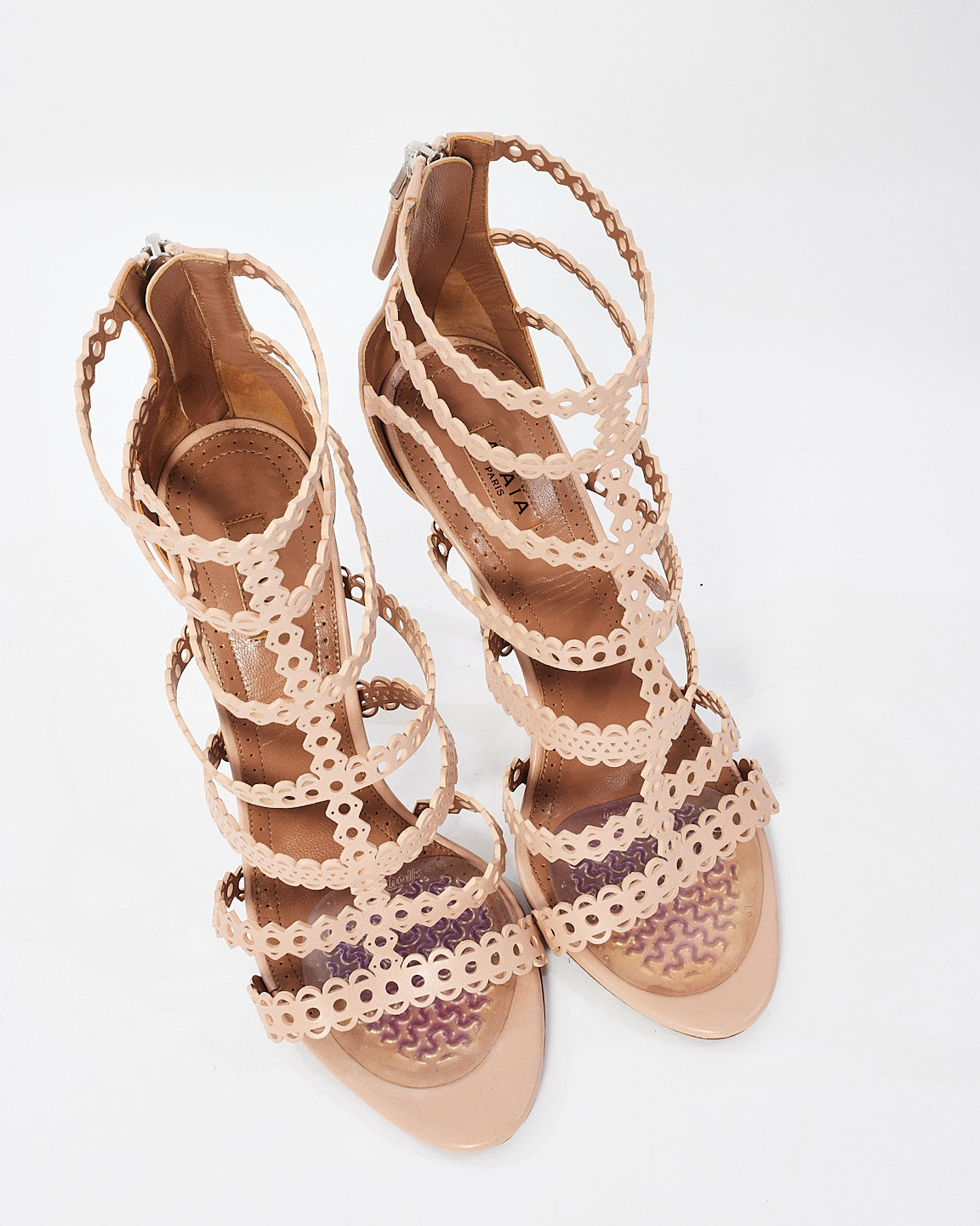 Alaïa Beige Laser Cut Leather Editions 115mm Sandals - 37