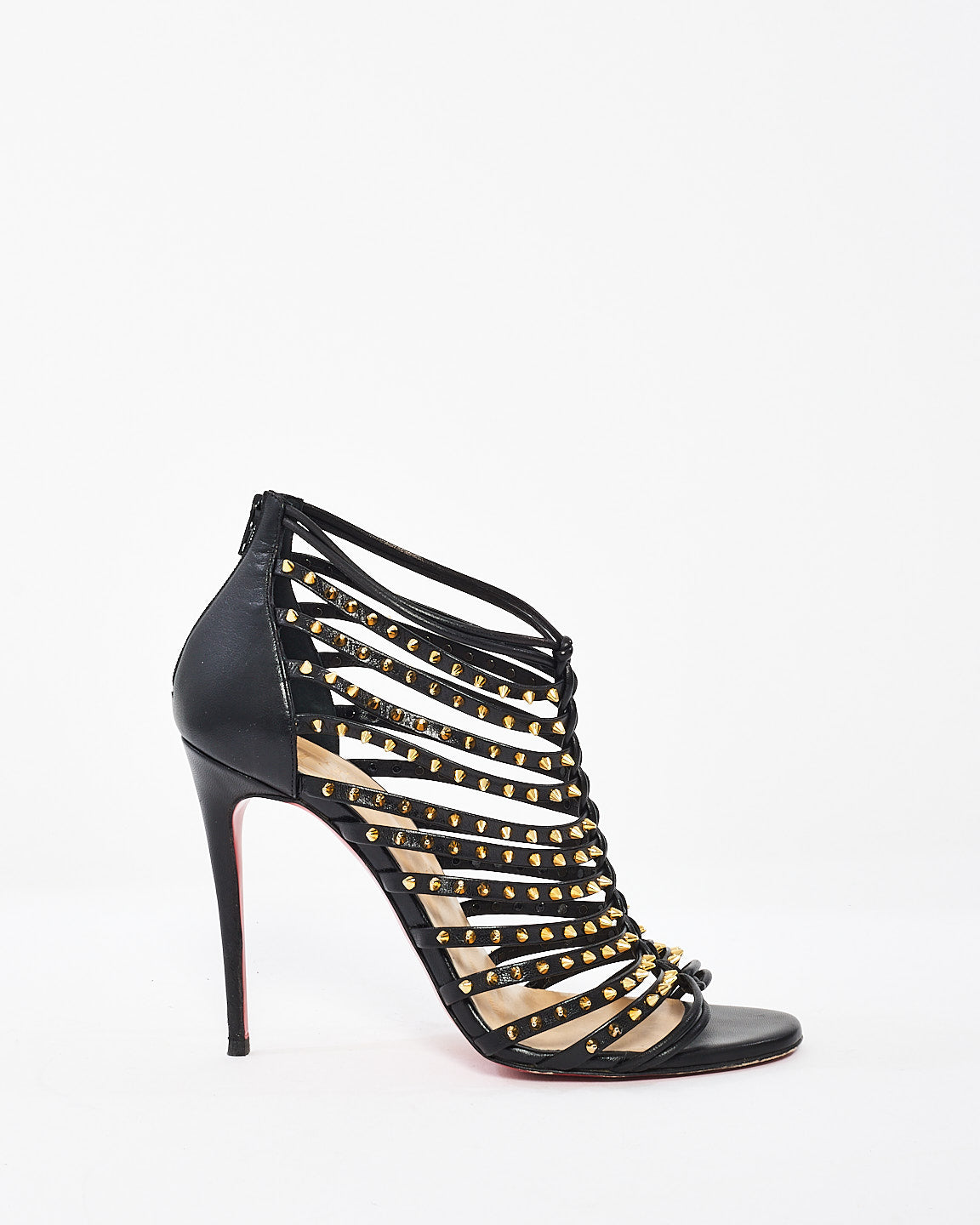 Christian Louboutin Black Studded Leather Millaclou 100mm Cage Sandals - 37