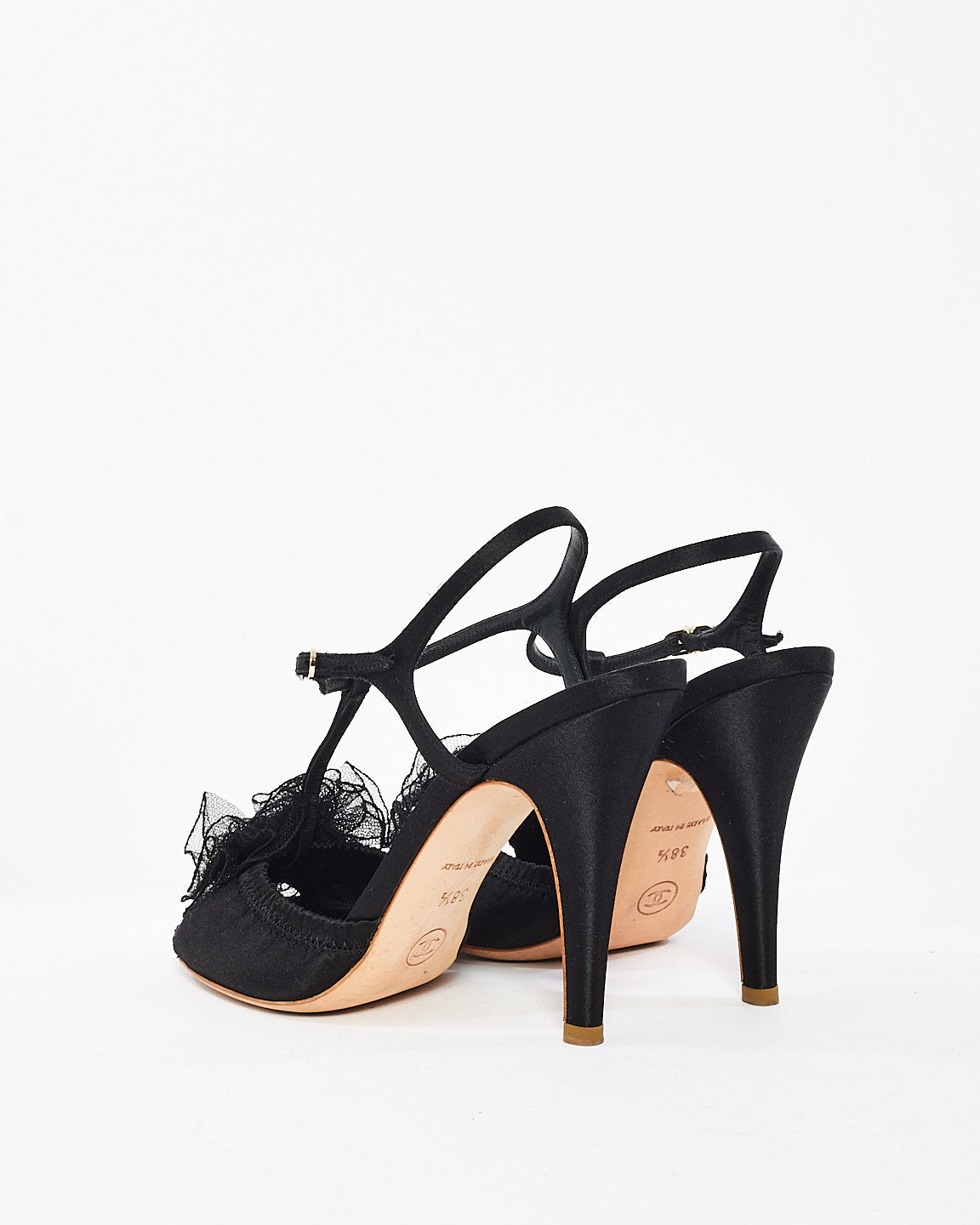 Chanel Black Satin Ribbon Open Toe Sandals - 38.5