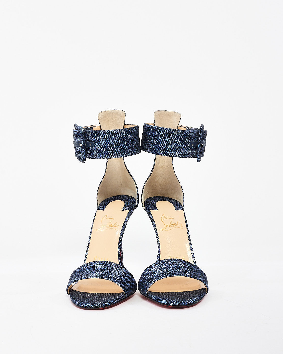 Christian Louboutin Blue Denim Lamé Blade Runna 100mm Sandals - 37