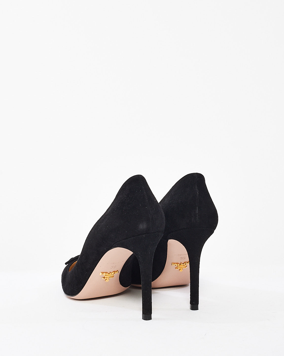 Prada Black Suede Logo Point Toe Pumps- 39