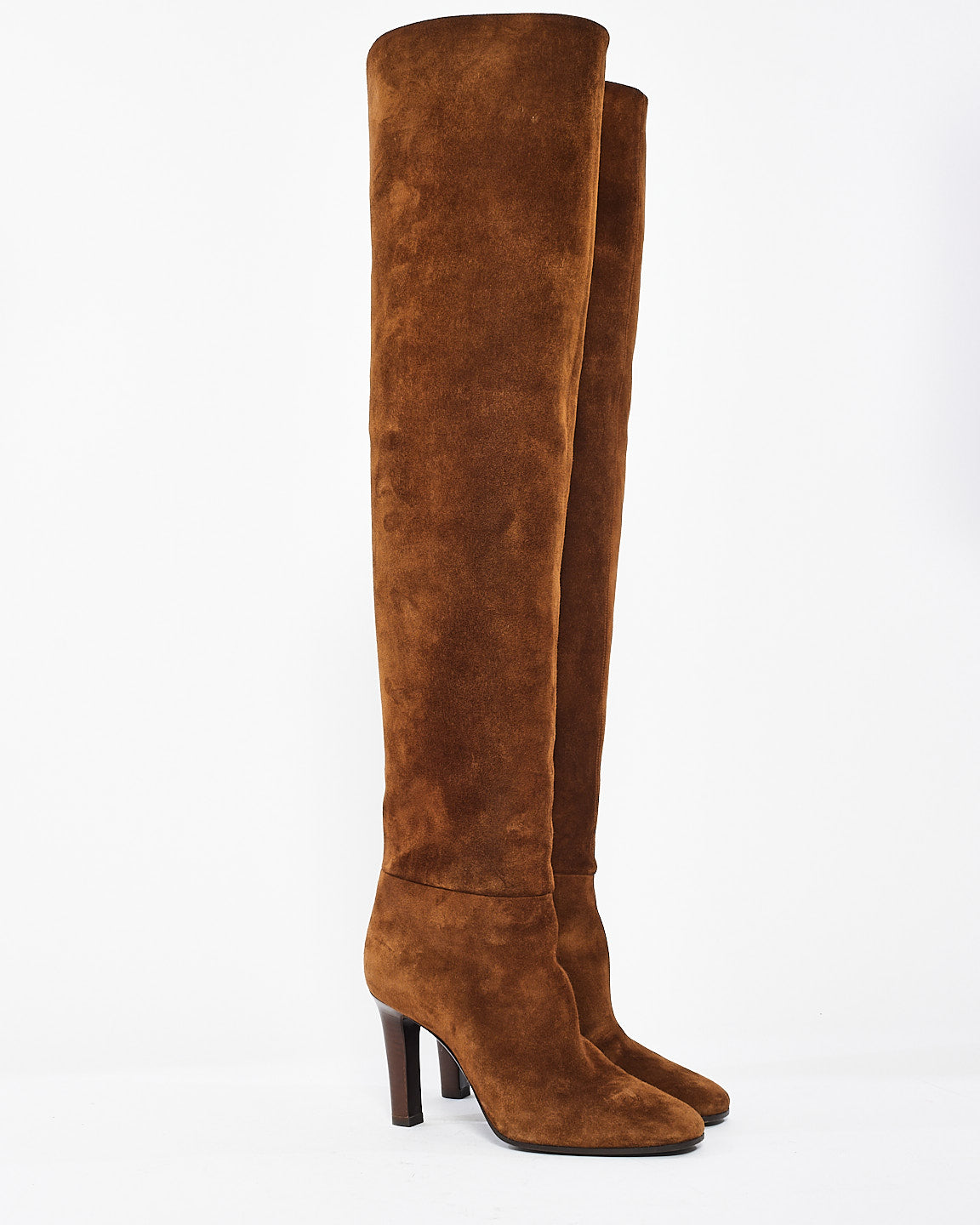 Saint Laurent Tan Suede Over-the-Knee Boots - 37